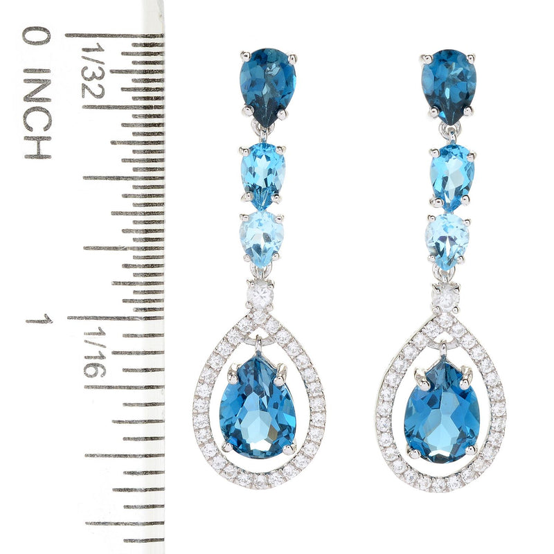 1.5" Choice of Ombre Gemstone Halo Drop Earrings Sterling Silver