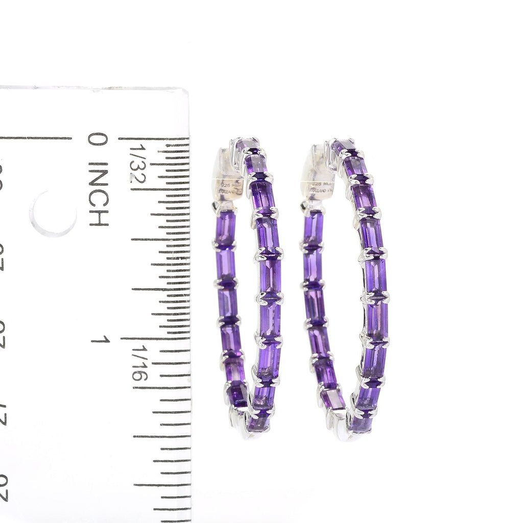 1.5" Choice of Gemstone Hoop Earrings Sterling Silver