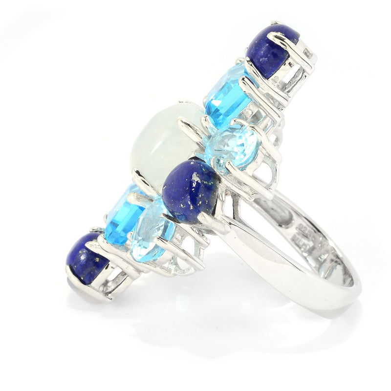 Rainbow Moonstone, Lapis & Blue Topaz Multi Gemstone Ring