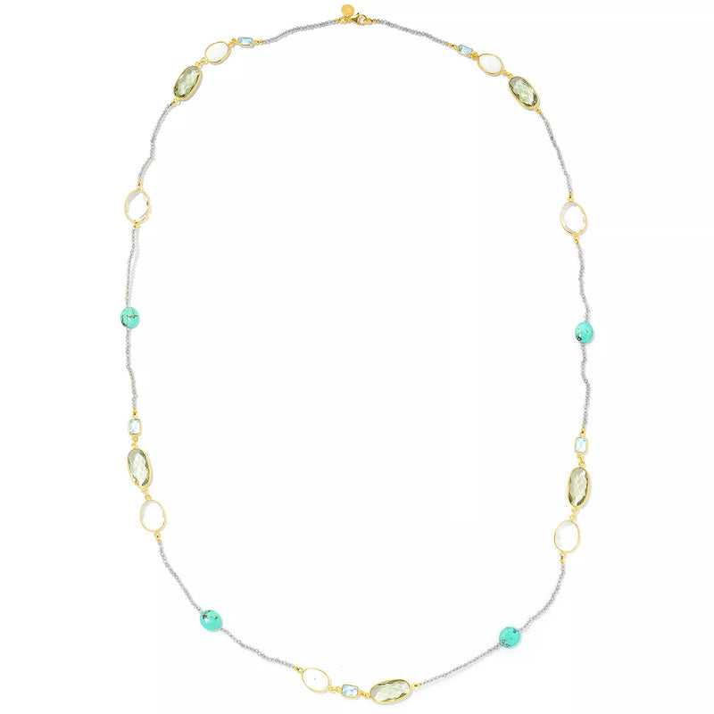 40" Multi Gemstone Station Gold Plated Sterling Silver Necklace