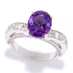 Choice of Oval Gemstone & White Zircon Sterling Silver Ring