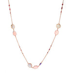 36" Multi Gemstone & Cultured Pearl Station Rose Gold Plated Necklace