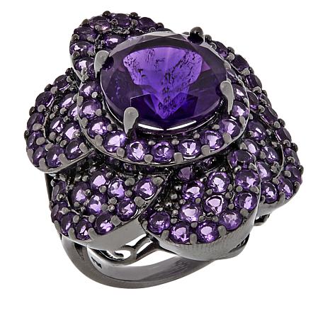Your Choice 11.80 Round Flower Ring In Amethyst, Smoky QTZ