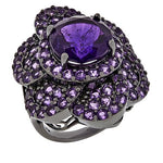 Your Choice 11.80 Round Flower Ring In Amethyst, Smoky QTZ or Black Spinel