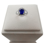 2.5ctw Oval Blue Sapphire and White Zircon Split Shank Ring Sterling Silver