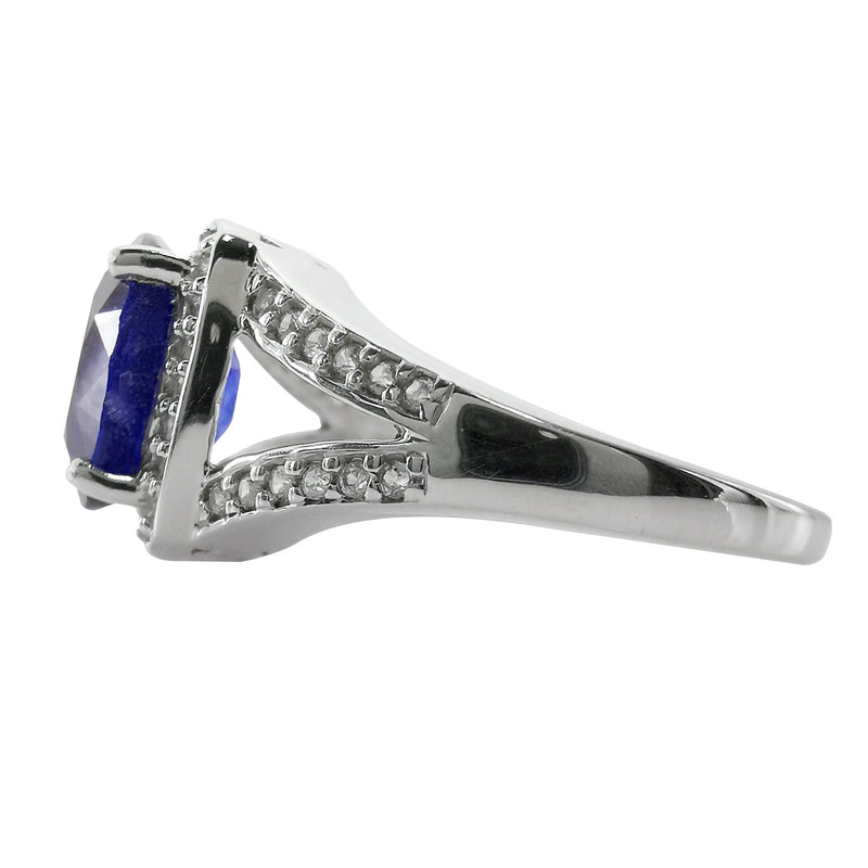 2.5ctw Oval Blue Sapphire and White Zircon Split Shank Ring Sterling Silver