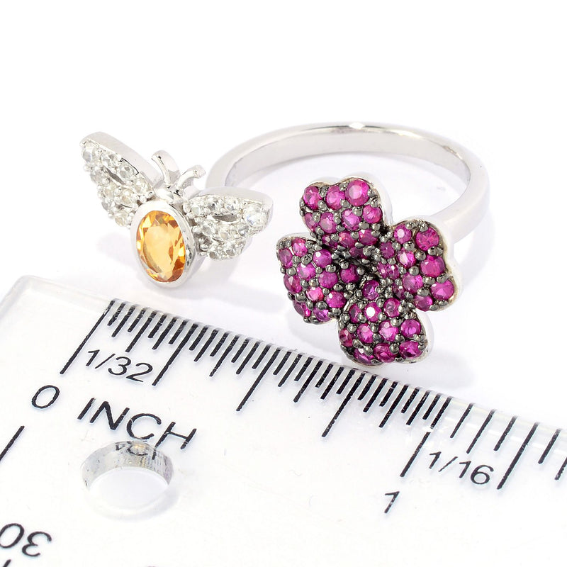 Ruby and Citrine Multi Gem Stone Bypass Bee Ring