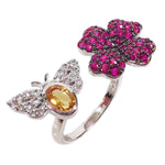 Ruby and Citrine Multi Gem Stone Bypass Bee Ring