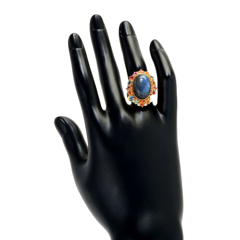 14K Vermeil Labradorite, Multi Sapphire & White Zircon Sterling Silver Ring