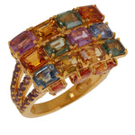 9.57ctw Multi colored Sapphire and Rhodolite Gemstone Sterling Silver Gold Plated Ring