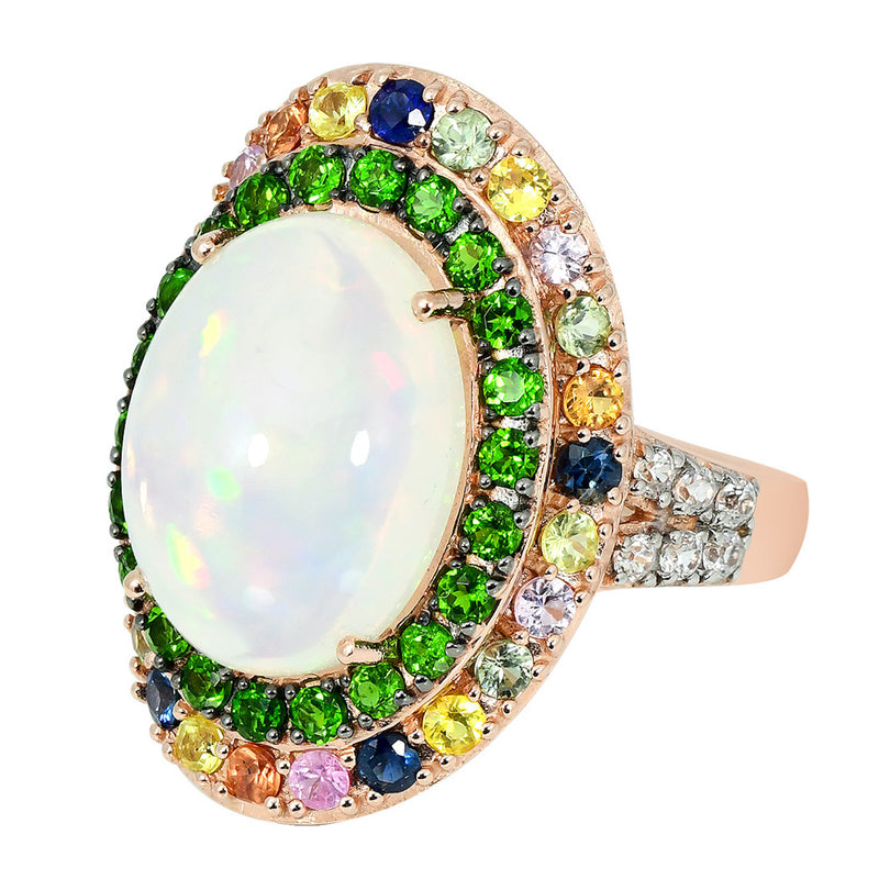 9.15ctw Ethiopian Opal, Multi Sapphire, Chrome Diopside & White Zircon Ring