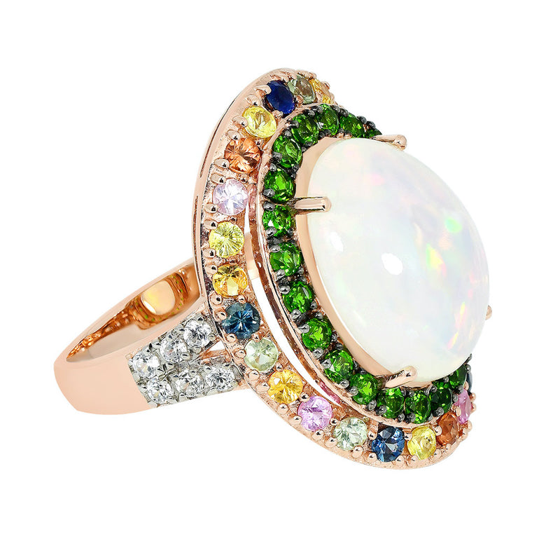 9.15ctw Ethiopian Opal, Multi Sapphire, Chrome Diopside & White Zircon Ring