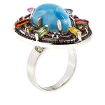 Larimar & Multi Colored Sapphire Gemstones Sterling Silver Ring