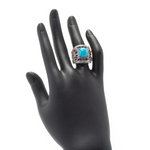 Turquoise & Multi Sapphire Gemstone White Rhodium Sterling Silver Ring