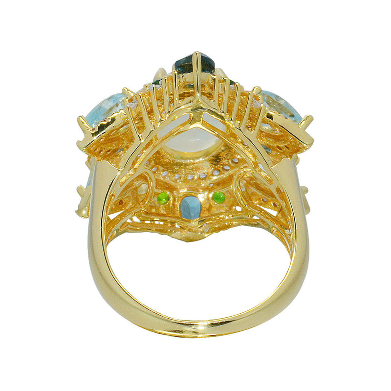 14x10mm Oval Ethiopian Opal & Multi Gemstone Yellow Vermeil Ring