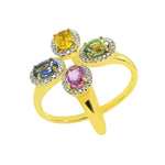 4.36ctw Multi Sapphire & Diamond Yellow Vermeil Ring