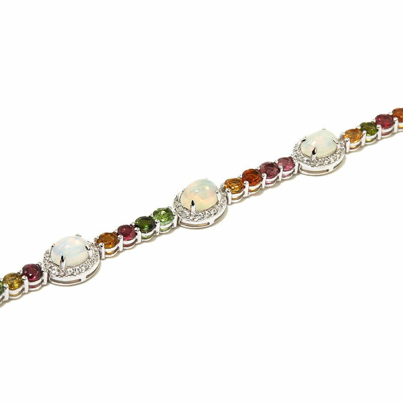 7.25" SS Ethiopian Opal Multi Tourmaline & White Zircon Bracelet