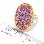 Choice of Oval Cut Amethyst or Swiss Blue Topaz Gemstone & White Zircon Dome Ring Sterling Silver