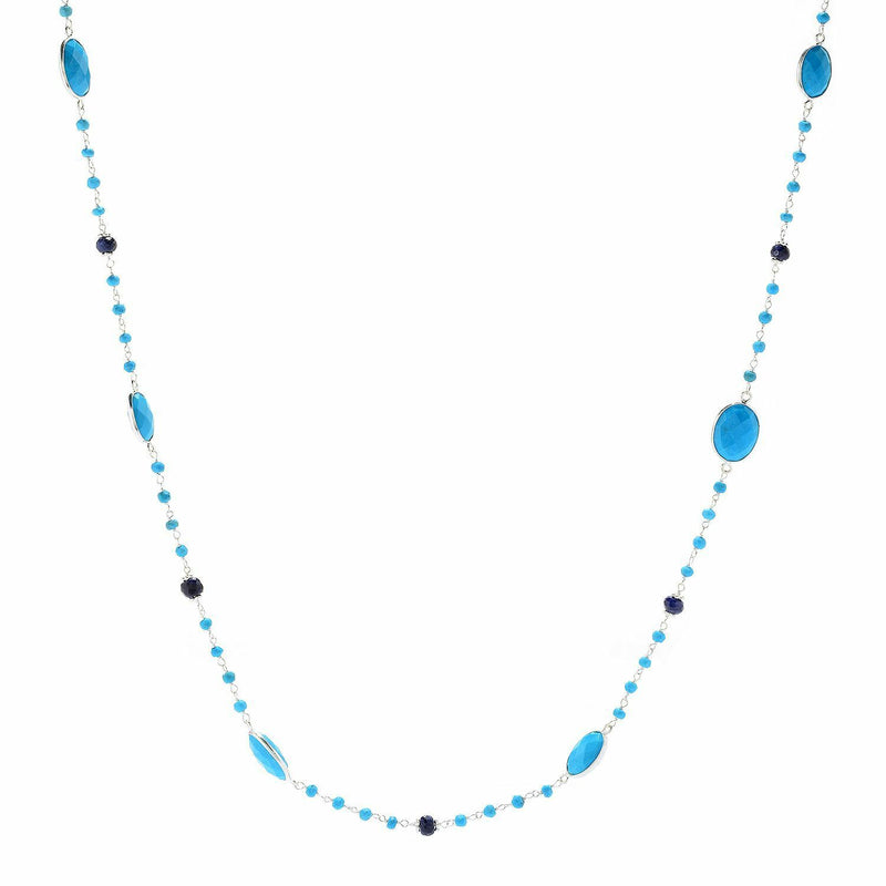 44" Blue Howlite & Corundum Station Necklace